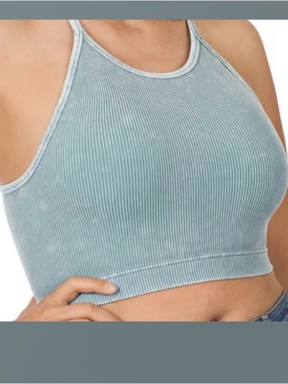 Zenana 2X/3X Ribbed Cropped Camisole in Light Blue (Brami)